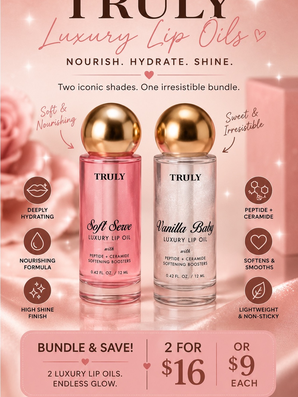 TRULY Luxury Lip Oils Bundle – Soft Serve & Vanilla Baby Body